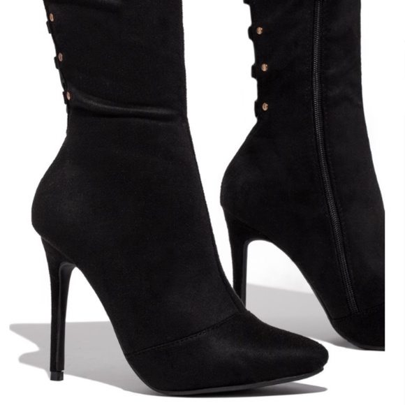 Stretchy Over the Knee Lace Up Boots in Black - Picture 9 of 16